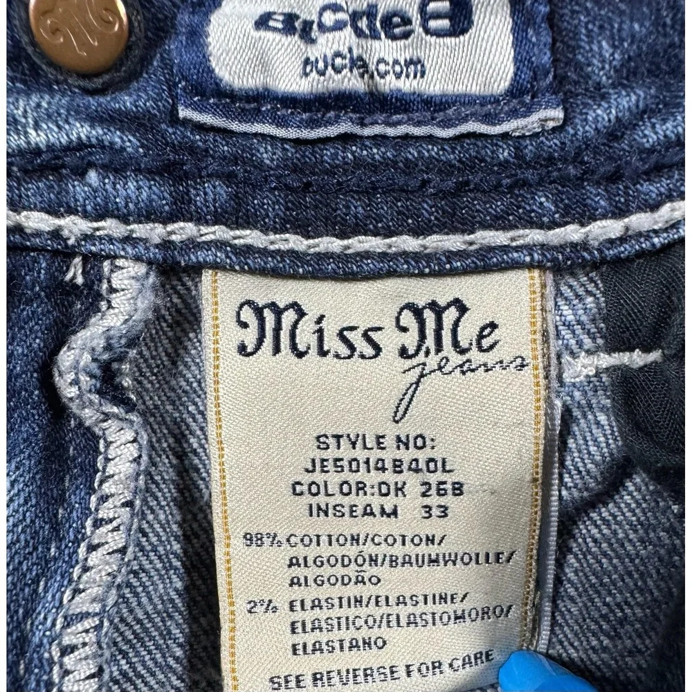 Miss Me Bootcut Jeans Womens 26 Blue Dark Wash Embroidered Rhinestone Denim - Picture 12 of 16